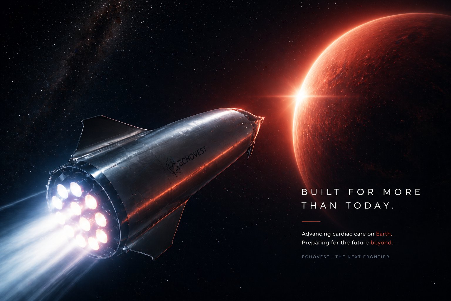 Mars in deep space with a distant spacecraft — frontier of future medicine